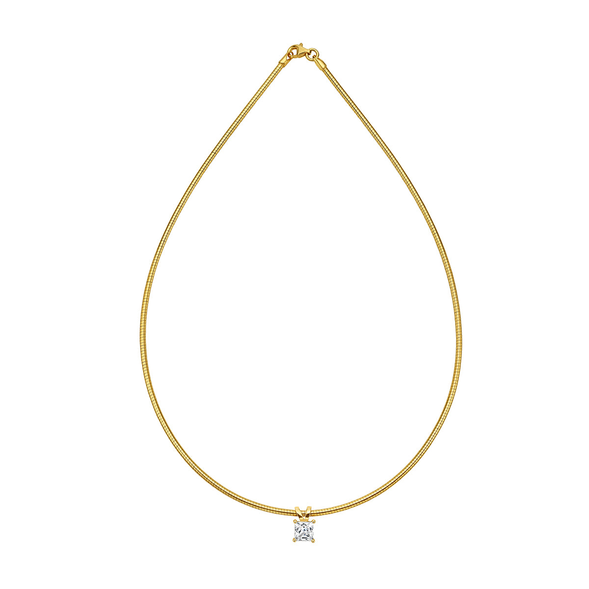 Elegant Gold Chain Necklace with Princess Cut Stone