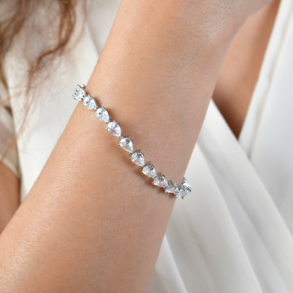 Silver Bracelet with Pear Shaped Stones
