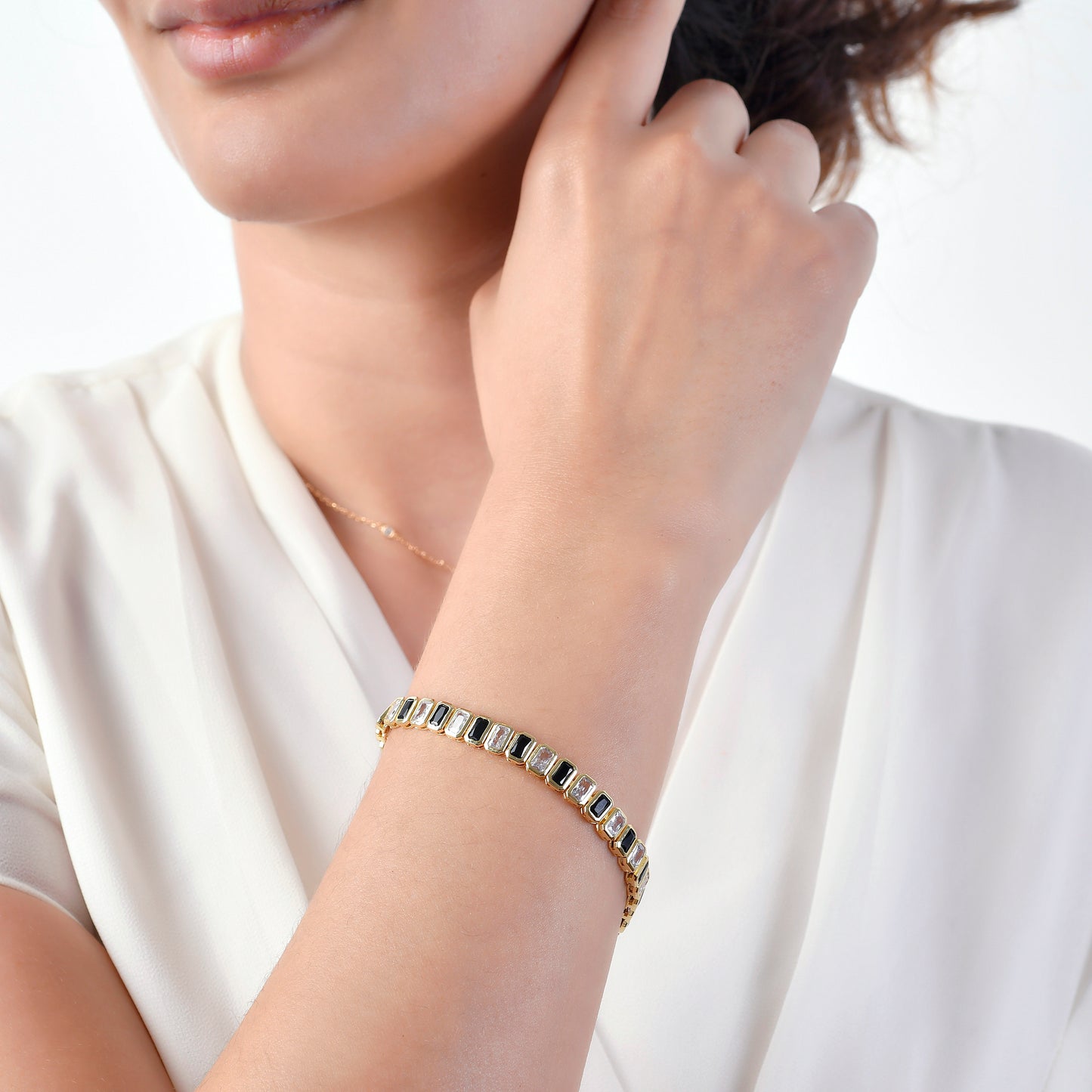 Gold Plated Bracelet with Black and Diamond CZ Stones
