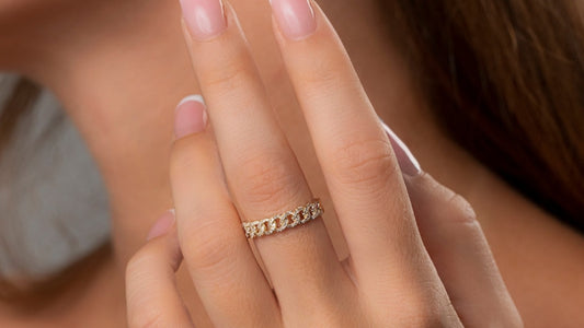 photo shows a model wearing an eternity ring from a wholesale jewelry seller in NYC