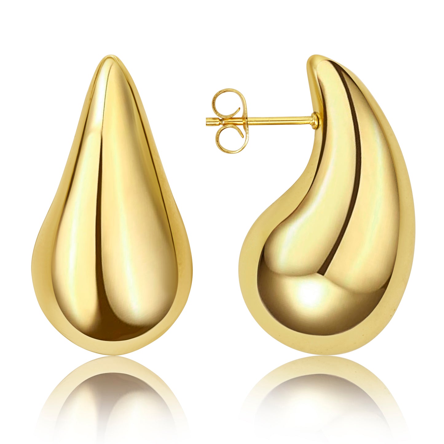 product image of gold chunky dome earrings, teardrop shaped earrings 