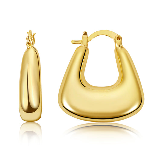 White background product photo of chunky hoop earring, 18K gold plated earrings