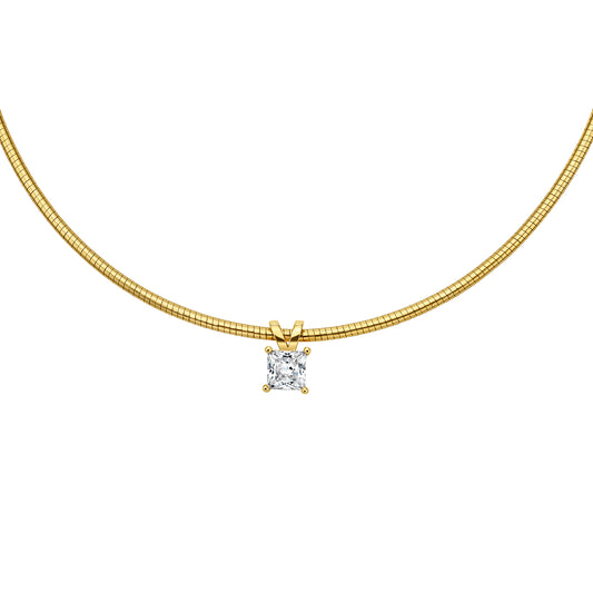 Product photo of gold necklace with princess shape CZ stone