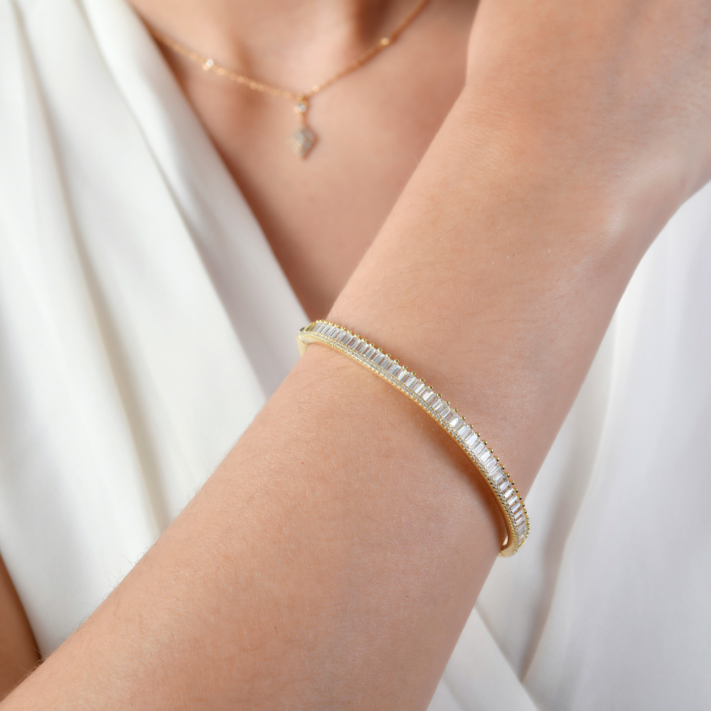 Gold Plated Bracelet with Baguette Stones