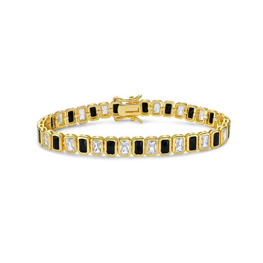 product photo Gold Plated Bracelet with Black and Diamond CZ Stones